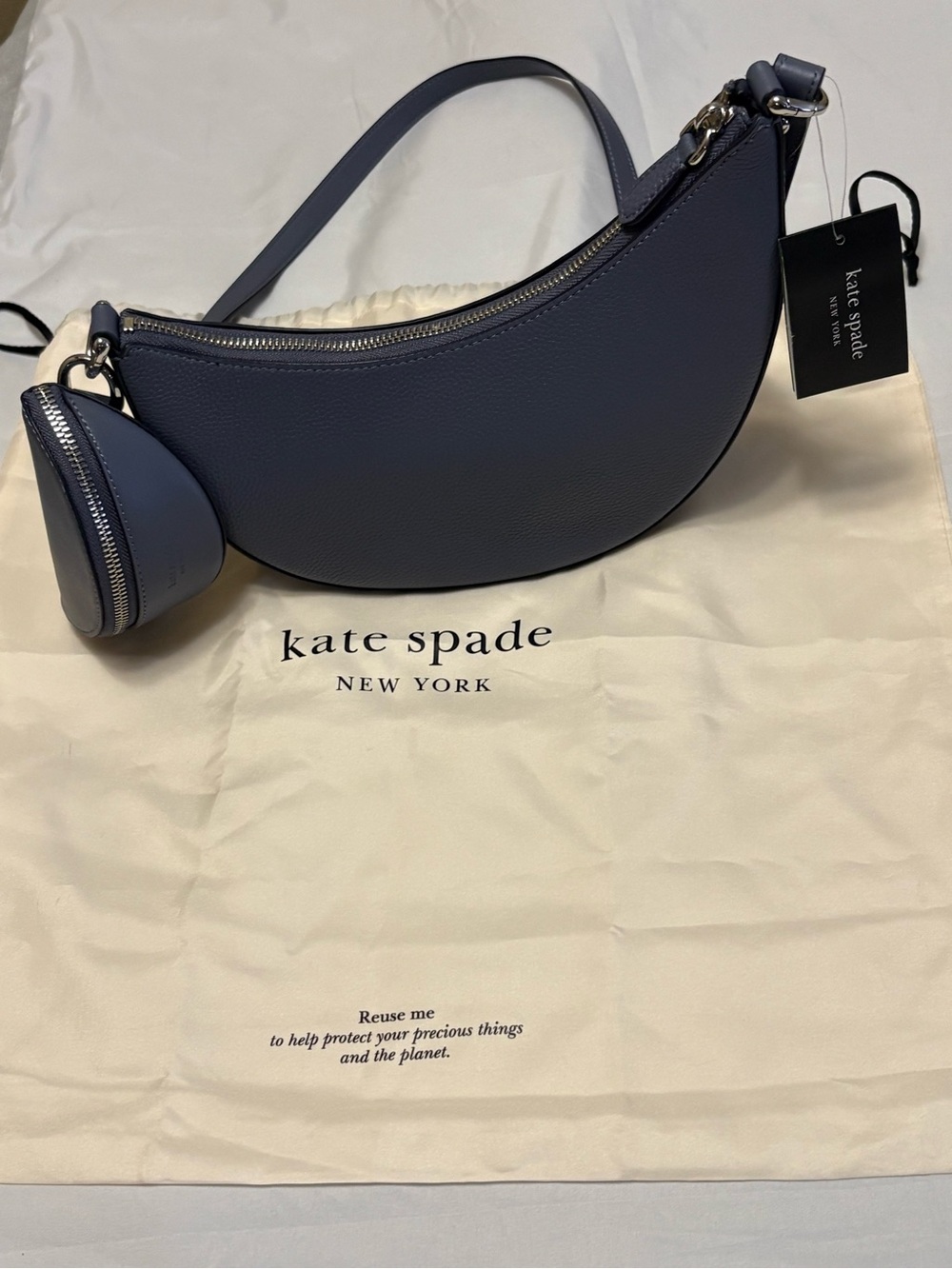 kate spade Slate Blue Crescent Shoulder Bag with Mini Pouch